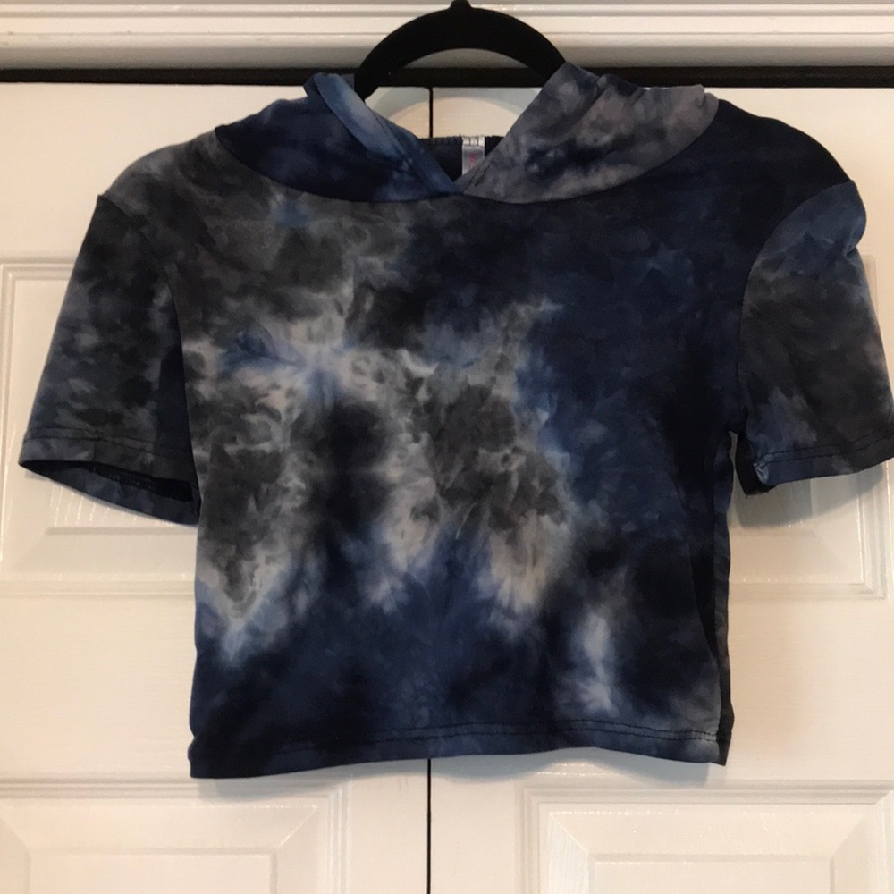 Blue Tie-Dye Cropped Hoodie